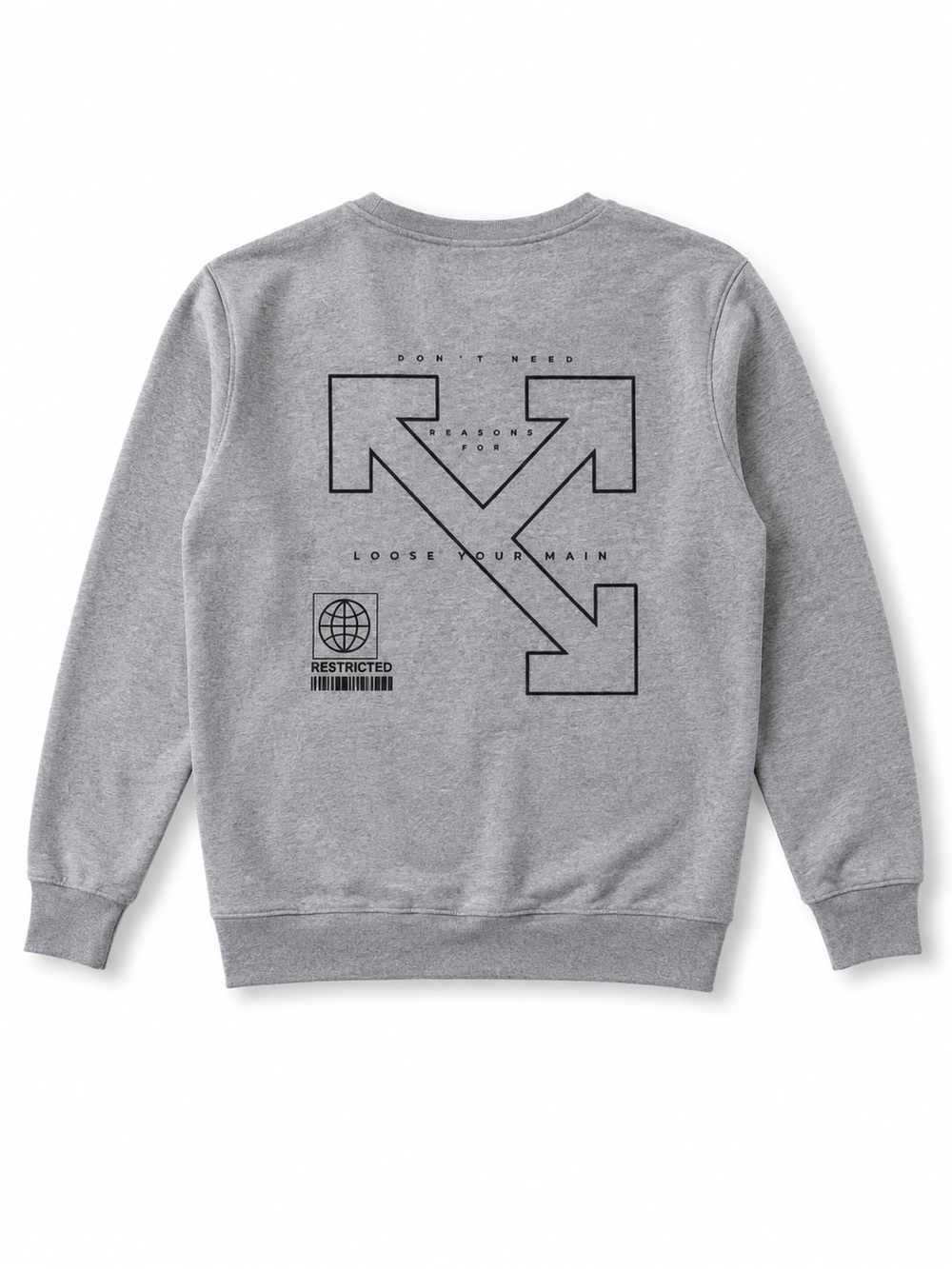 Men's Grey Graphic Crewneck Sweatshirt with Arrow Print